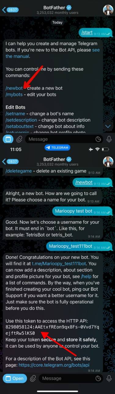 Screenshot: Creating Telegram Bot with BotFather